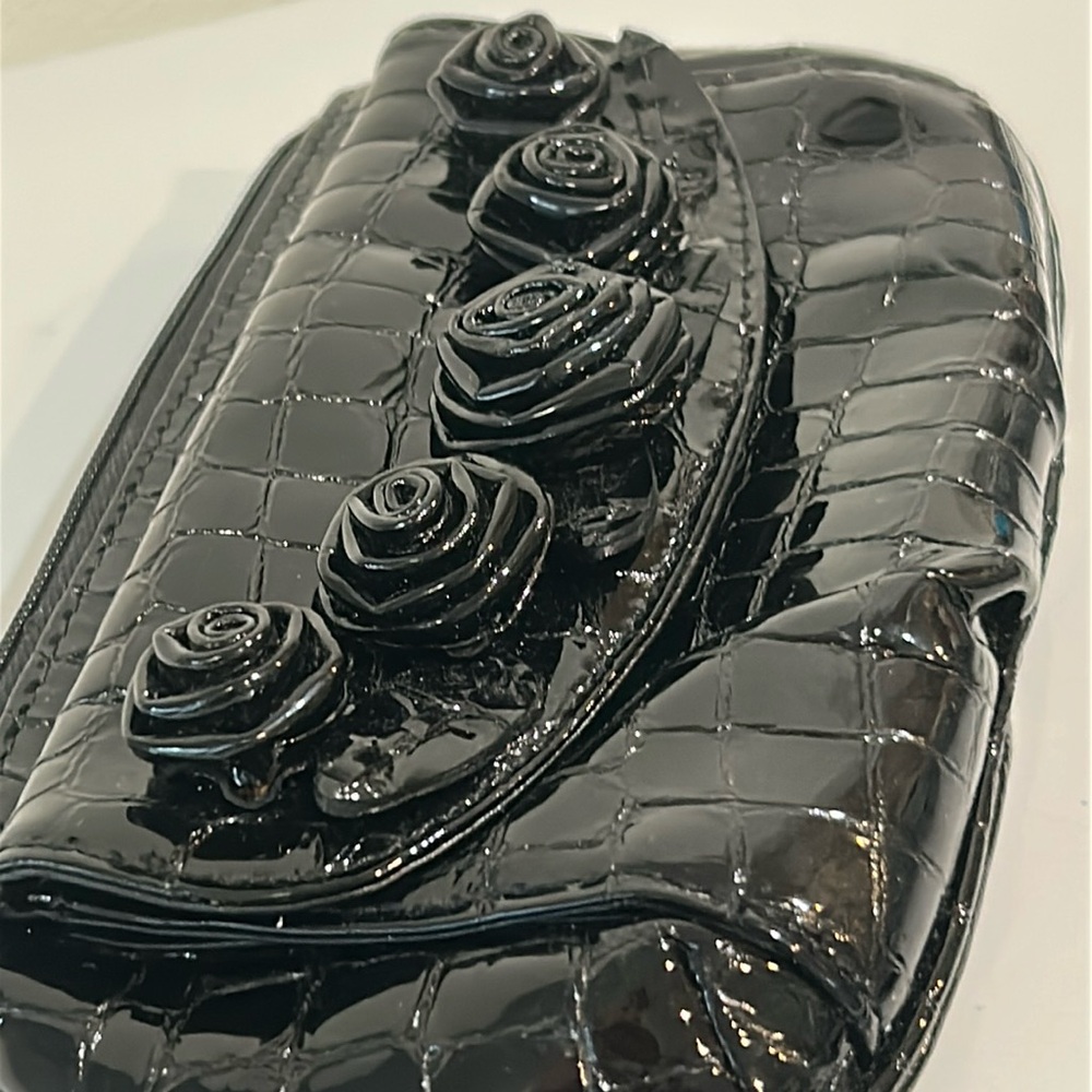 Brighton Black Patent Leather Wristlet with Rosette Detail( no chain)